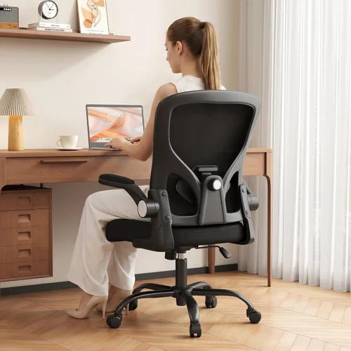 Miniatura 10 de Silla de oficina, silla de escritorio ergonómica con soporte lumbar ajustable, brazos abatibles, cómoda silla giratoria de malla para computadora