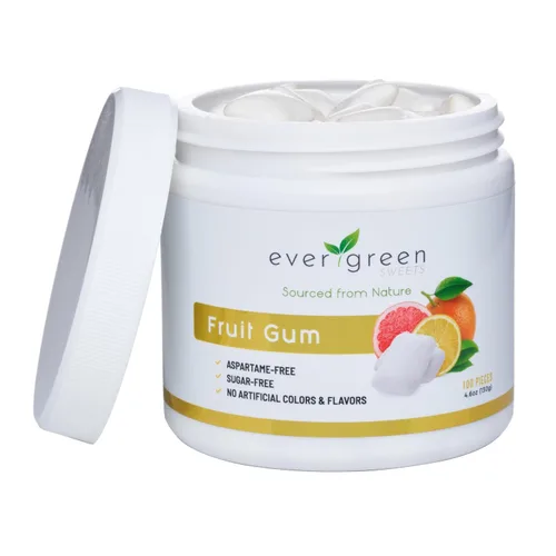 Miniatura 5 de Evergreen Sweets Chicle – Tarro de 100 piezas – Chicle de fruta natural hecho con xilitol y stevia – Sin azúcar, sin aspartamo y vegano, paquete de 3