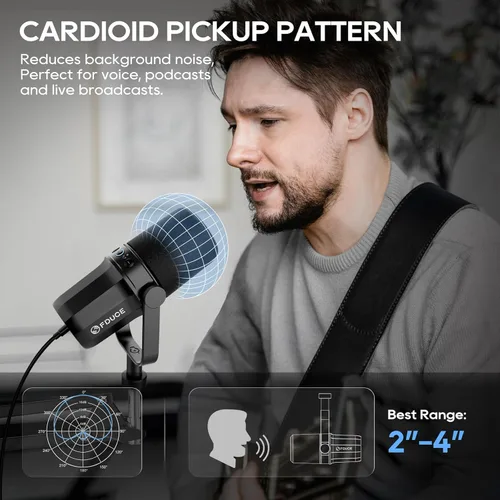 Miniatura 7 de FDUCE SL40 - Micrófono dinámico USB/XLR para podcast, juegos, transmisión en vivo y grabación, con salida de auriculares incorporada, botón