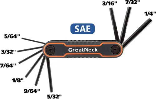 Miniatura 2 de GreatNeck 74208 - Juego de llaves hexagonales plegables SAE de 9 piezas, juego de llaves Allen, tamaños de llaves etiquetadas, cierres fácilmente