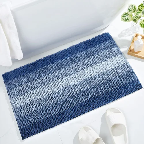 Gibelle Alfombras Azules para Baño, Alfombra de Baño de Chenilla de Lujo, Alfombra Pequeña Antideslizante para Ducha y Alfombras para el Suelo del