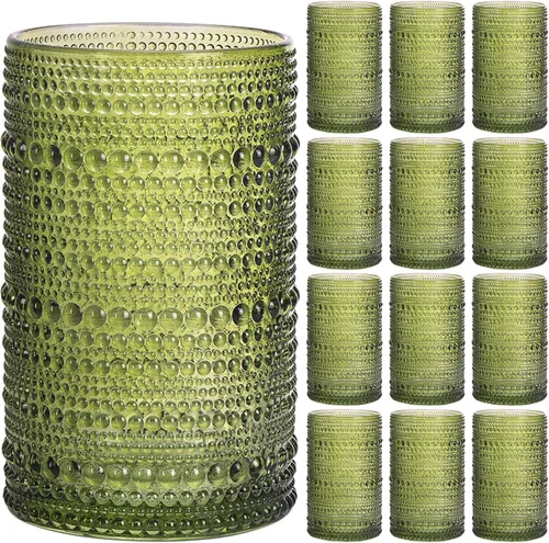 Miniatura 8 de Moretoes Juego de Vasos para Beber Hobnail de 12, Vasos Altos de 12 Oz Transparentes con Relieve Embosado Estilo Boho, Vasos de Agua para Cocina