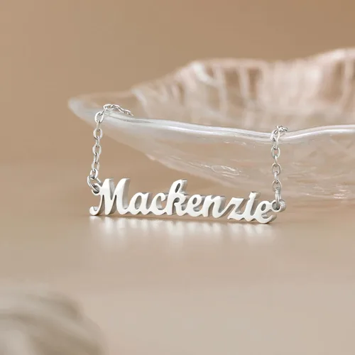 Miniatura 2 de SANNYRA Collar con nombre personalizado chapado en oro real de 18 quilates con placa de nombre, regalo de joyería para mujeres y niñas