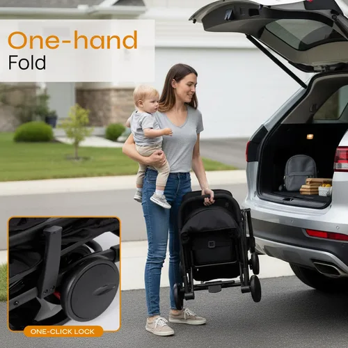 Miniatura 2 de Jovial Cochecito de viaje ligero para bebé con fácil plegado de una mano, cochecito portátil compacto para uso diario y viajes familiares