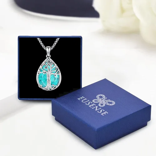 Miniatura 21 de Joyas de turquesa para mujeres y hombres de plata de ley 925 con colgante de urna para cenizas, collar con medallón de imagen, martillo de Thor