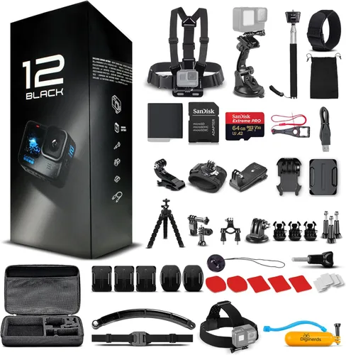 GoPro HERO12 (Hero 12) Black - Cámara de acción impermeable con video HDR 5.3K, fotos de 27 MP, sensor de imagen de 1/1.9", transmisión en vivo,