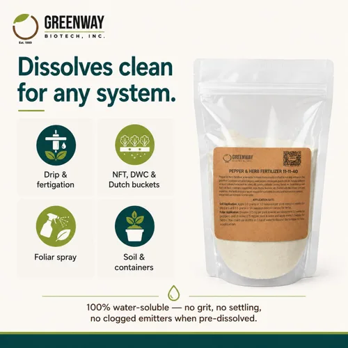 Miniatura 6 de Greenway Biotech, Inc. Fertilizante de pimienta y hierbas 11-11-40 en polvo - Soluble en agua con micronutrientes quelados para pimientos picantes