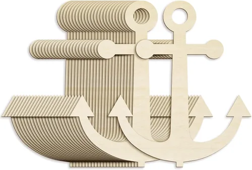 Miniatura 17 de Anglechic 12 paquetes de 30 centímetros de rebanadas de madera sin acabar con forma de ancla en blanco para manualidades, adornos