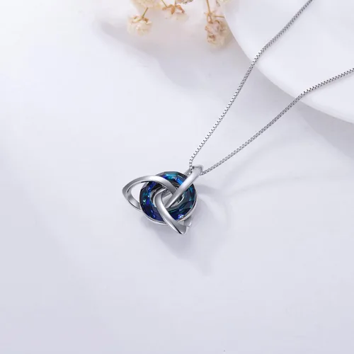 Miniatura 8 de TOUPOP Regalos irlandeses para mujer, collar de nudo celta de plata de ley con nudo de cristal de la Trinidad para niñas, para cumpleaños, fiestas