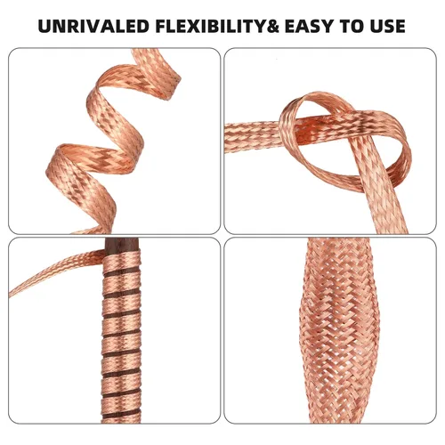 Miniatura 7 de Cable trenzado de cobre plano de 10 pies, correa de tierra de cobre trenzada de 1/2 pulgada, malla de alambre de blindaje espiral flexible desnudo
