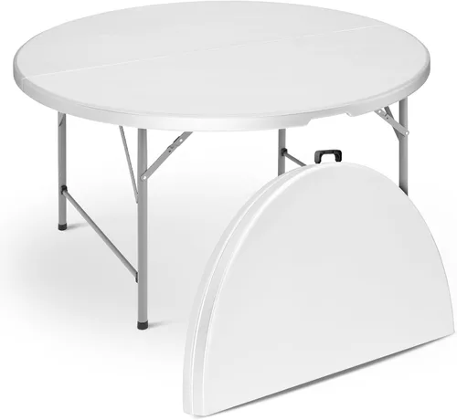 Miniatura 15 de Magshion Mesa plegable redonda de 48 pulgadas, mesa de plástico plegable de 4 pies con asa de transporte para exteriores, boda, fiesta, evento, Negro