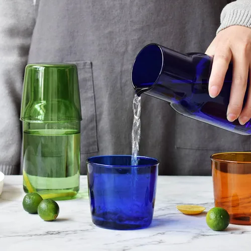 Miniatura 3 de Juego de jarras de agua de vidrio para mesita de noche con taza, jarra de vidrio con tapa para enjuague bucal para dormitorio, baño, jugo, vino