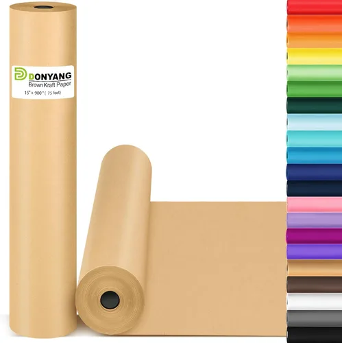 Miniatura 23 de Papel de regalo marrón, rollo de papel kraft, papel decorativo para manualidades de 15 x 450 pulgadas, papel de embalaje para suministros de envío