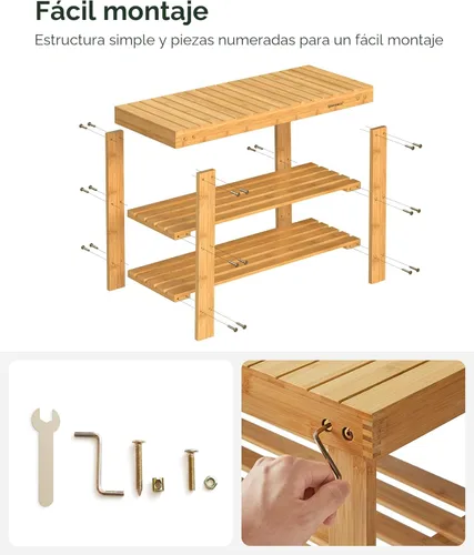 Miniatura 8 de SONGMICS Banco Estante para Zapatos, Organizador de Almacenamiento de Zapatos de Bambú de 3 Niveles, Banco de Entrada, Soporta Hasta 286 lb, 11.3 x