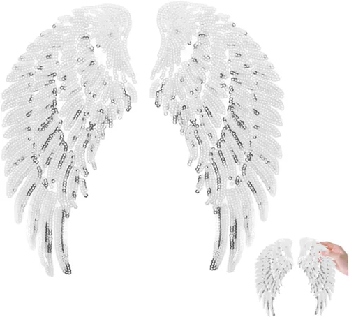 Mipcase Alas de ángel de lentejuelas apliques parche bordado DIY alas metálicas cosidas para ropa decoración artesanal