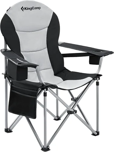 Miniatura 14 de KingCamp Silla plegable de campamento de gran tamaño, resistente 450 libras con soporte lumbar, asiento acolchado con soporte para tazas y bolsa