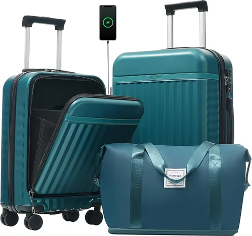 Miniatura 110 de Merax Juegos de equipaje de mano en maleta aprobada por aerolíneas, estuche rígido con ruedas giratorias expandibles, Negro