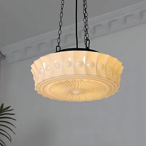 Miniatura 10 de Lámpara colgante de vidrio lechoso, 35.56 cm Candelabro moderno de mediados de siglo estilo escuela colgante, lámpara vintage para dormitorio