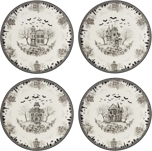Lenox 899235 Haunted Village - Juego de 4 platos decorativos, surtidos, servicio para 4