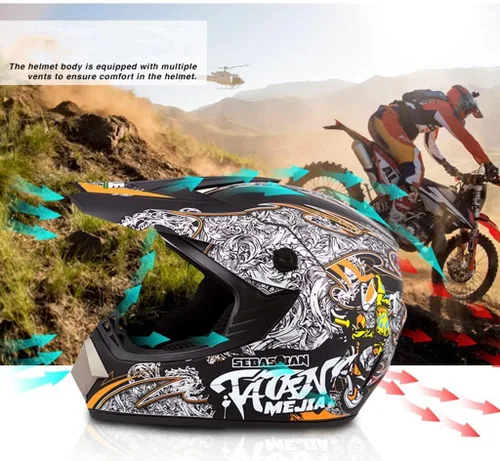 Miniatura 4 de Casco Bluetooth de cara completa para motocross, motocross, ATV, motocicleta, casco Bluetooth para hombres y mujeres, aprobado por el DOT, de cuatro