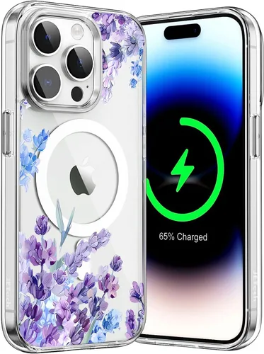 Para iPhone 12 Mini Magsafe Caso, Floral Delgado A Prueba de Golpes Protector Lindo Duro PC+TPU Bumper Flor Mujeres Funda Magnética Transparente