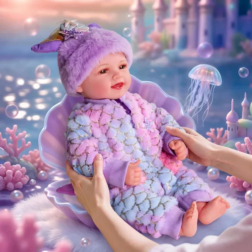 Miniatura 6 de BABESIDE Muñeca de sirena para niña, 17 pulgadas, suave, realista, con cola de sirena brillante y accesorios, bonitos juguetes de sirena para niñas