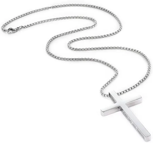 Miniatura 2 de Collar de cruz para hombre, cadena colgante de acero inoxidable, joyería de cadena, relleno de calcetín de Navidad, bautismo cristiano, regalos
