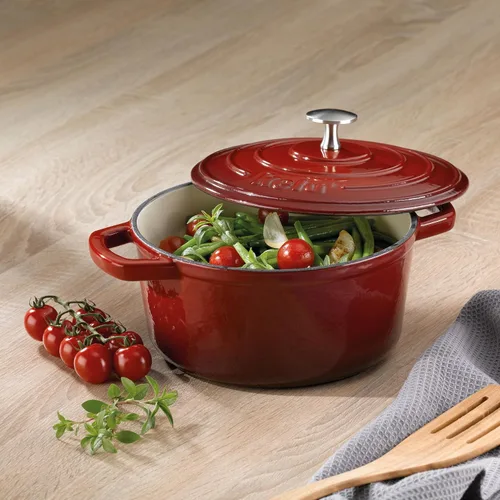 Miniatura 10 de kela Hierro fundido esmaltado para horno holandés con tapa y mango de acero inoxidable, alta retención de calor, 4 cuartos de galón, color rojo