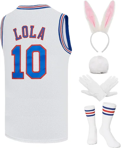 Camisetas de baloncesto para hombre #10 Lola #1 Bugs Space Movie Camisetas deportivas para fiesta de Halloween, blanconegro, XS-XXL