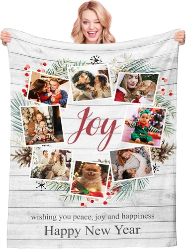 Miniatura 20 de Manta personalizada con texto fotográfico, manta de Navidad personalizada, manta de franela personalizada para bebés, familiares, parejas y amigos
