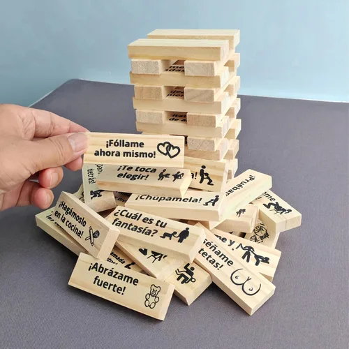 Miniatura 4 de Juego de torre de bloques en español para parejas de adultos, juego de apilamiento y derribo en la recámara, divertido deporte de mesa para amantes