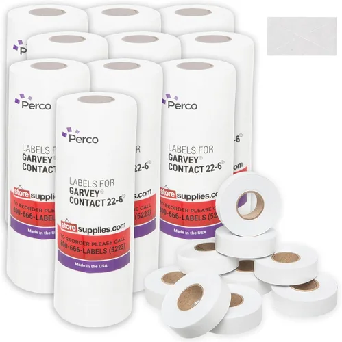Perco Etiquetas blancas de marcado de precio, 110,000 etiquetas en blanco para Garvey 22-6/22-7/22-8 pistola de precios con rollos de tinta