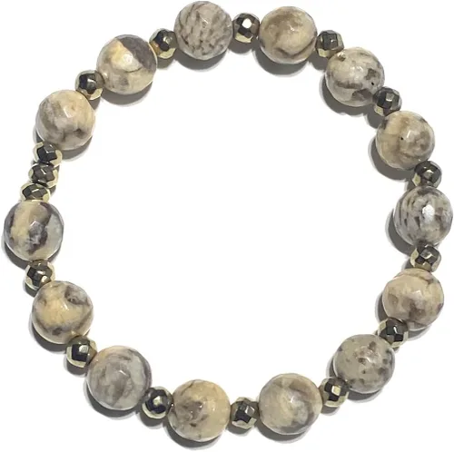 Natural Feldspar and Pyrite Gemstone Crystal Bracelet