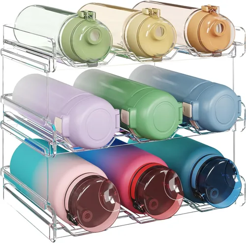 Miniatura 12 de Lifewit Organizador apilable de botellas de agua para gabinete, soporte de plástico para botellas y vasos de hasta 3.8 pulgadas de diámetro
