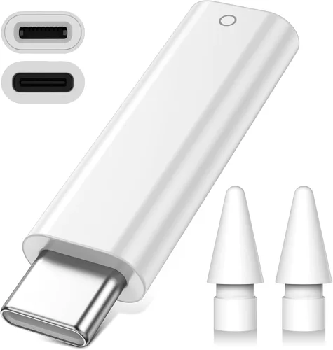 Adaptador de lápiz USB C + 2 puntas para Apple Pencil de 1ª generación, USB-C a adaptador de cargador de lápiz Lightning, conector iPencil tipo C,