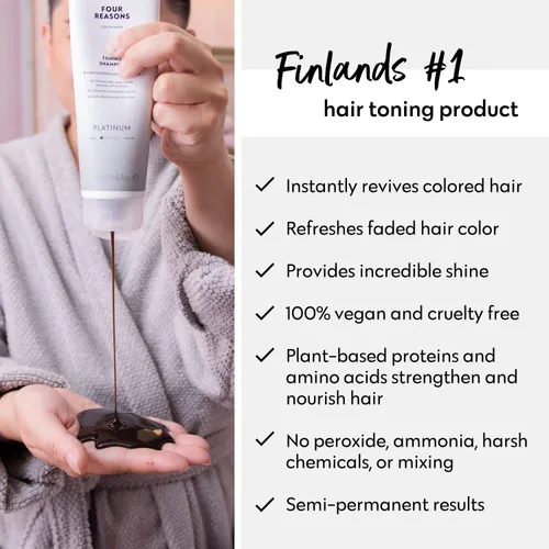 Miniatura 6 de FOUR REASONS Champú de depósito de color para cabello teñido – rubio platinado/gris, tóner de cabello gris sin sulfato, 8.45 onzas líquidas