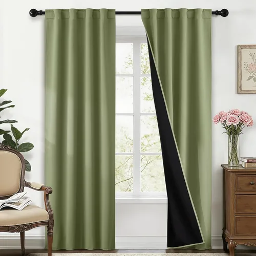 Miniatura 127 de Yakamok Cortinas negras, cortinas de ventana con aislamiento térmico y eficiencia energética para dormitorio, cortinas opacas completas y cortinas