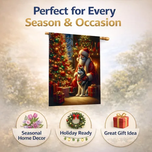 Miniatura 6 de Caroline's Treasures DAC4159CHF - Bandera de casa de Husky siberiano y Papá Noel para porche, grande, para colgar en la pared, poliéster