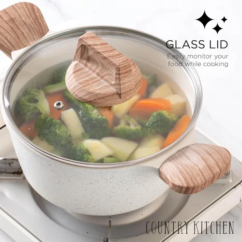 Miniatura 6 de Country Kitchen Juego de ollas y sartenes antiadherentes, juego de utensilios de cocina de aluminio fundido con utensilios, juego de cocina