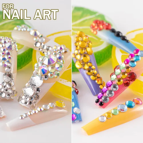 Miniatura 5 de Dos paquetes de diamantes de imitación de parte trasera plana, 4520 piezas, diamantes de imitación coloridos para uñas, multicolor + AB + gemas