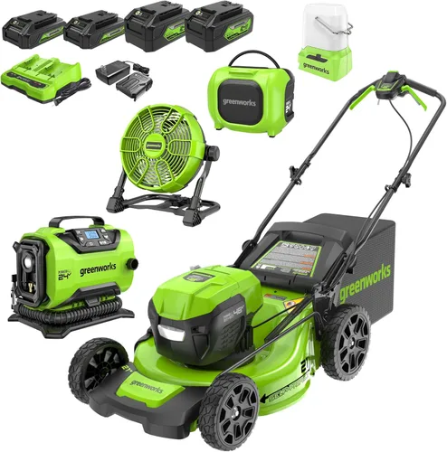 Miniatura 16 de Greenworks 48V (24V x 2) Herramienta de patio inalámbrica de alto rendimiento Combo: cortacésped autopropulsado de 21 pulgadas, recortadora