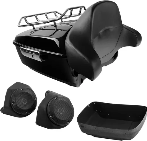 Miniatura 11 de TCT-MOTORPARTS Maletero King Tour de 13.7 pulgadas, color negro mate y respaldo para Harley Touring Road King FLHR Street Road Electra Glide
