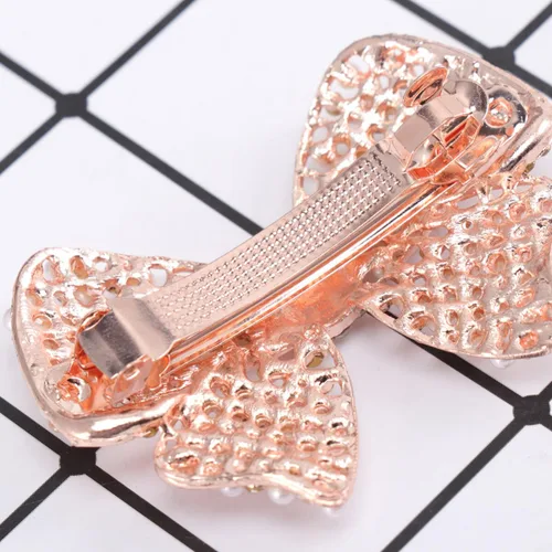 Miniatura 6 de KALLORY Clip de pelo con lazo de perlas con diamantes de imitación, accesorio de pelo de aleación ligera de 2.36 x 1.77 pulgadas para mujeres, ideal