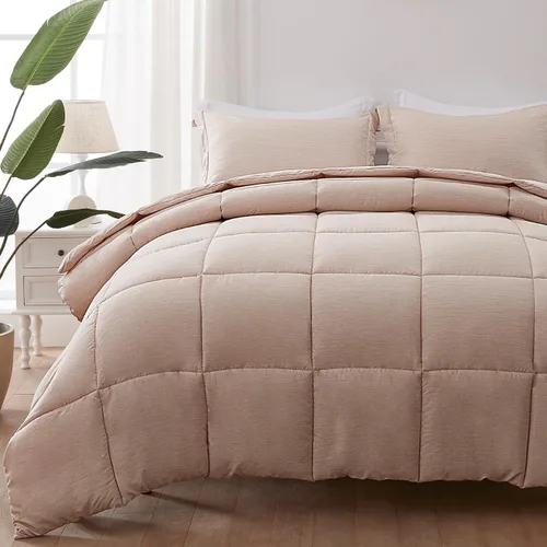 NexHome Juego de edredón tamaño Queen de 3 piezas de color beige, suave, de lujo, teñido catiónico, para todas las estaciones, juegos de cama