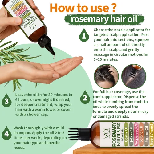 Miniatura 4 de VITAL AFFAIR Mezcla de aceite de romero puro para el crecimiento del cabello con ricino, batana, aceite de jojoba infundido con biotina y vitamina