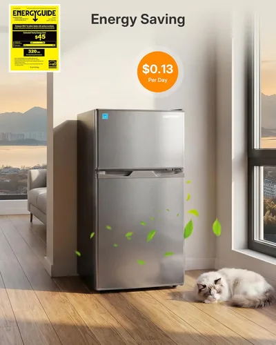 Miniatura 5 de Upstreman Mini refrigerador de 3.1 pies cúbicos con congelador, refrigerador pequeño de doble puerta, termostato ajustable, mini refrigerador