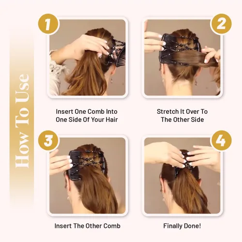 Miniatura 6 de Peines laterales mágicos para mujer, elegantes cuentas, elásticos con clips dobles, accesorios perfectos para hacer, cola de caballo, media arriba