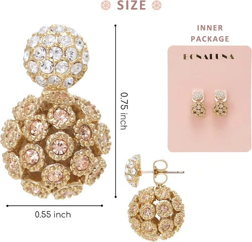 Miniatura 3 de Pendientes de cristal de doble cara con forma de bola, diseño hueco y parte trasera de bola