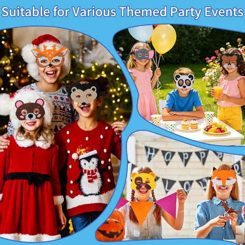 Miniatura 7 de ShaggyDogz 30 piezas de máscaras de animales de fieltro para niños, suministros para fiestas temáticas de la jungla..
