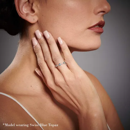 Miniatura 2 de Peora Tiara apilable de 5 piedras para mujer, plata de ley 925, piedras natales de piedras preciosas naturales, 0.075in de ancho, tallas 5 a 9